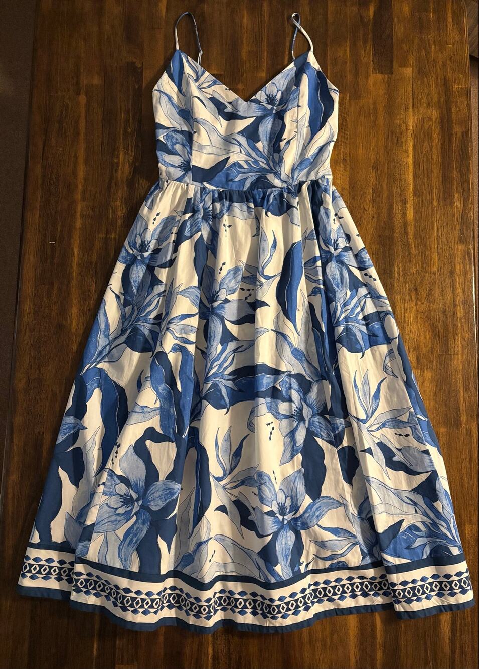 H&M Women’s Small Dress Maxi 100% Cotton Fit Flare Sleeveless Tropical Sundress